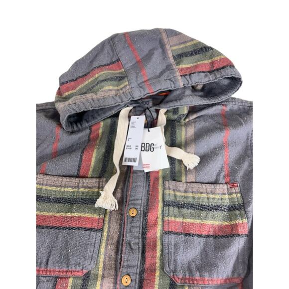 BDG Urban Outfitters Mens Shirt Blanket Jacket Sz M Heavy Flannel Hooded Shacket - Picture 7 of 10
